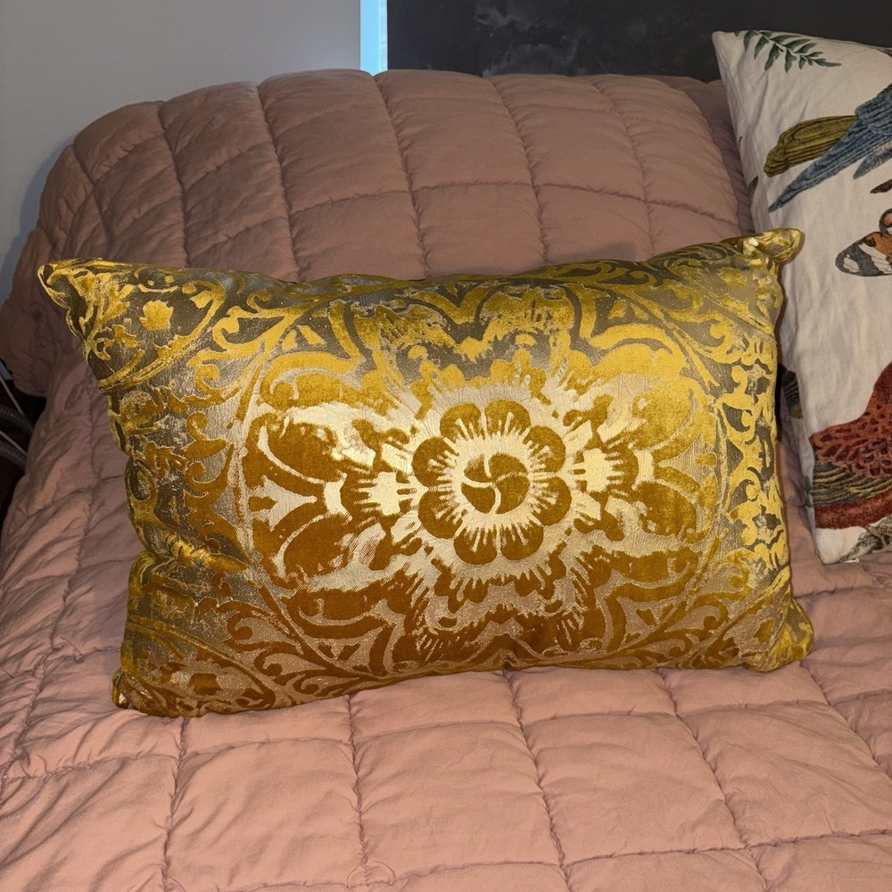 Mustard Yellow Velvet Embossed Lumbar Luxury Pillow